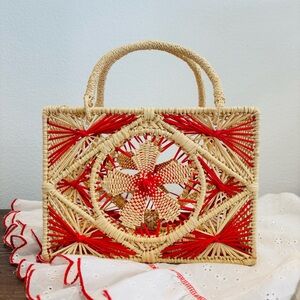 Sensi Studio Squared Canasta Calada Handbag NWOT Handmade Natural & Red